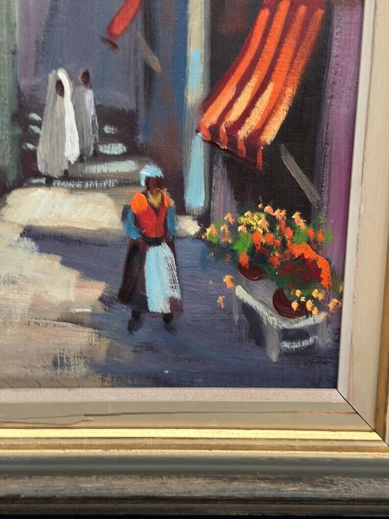 Original Swedish Oil on Canvas – “In the Street” by Unknown Artist – Vintage & Framed