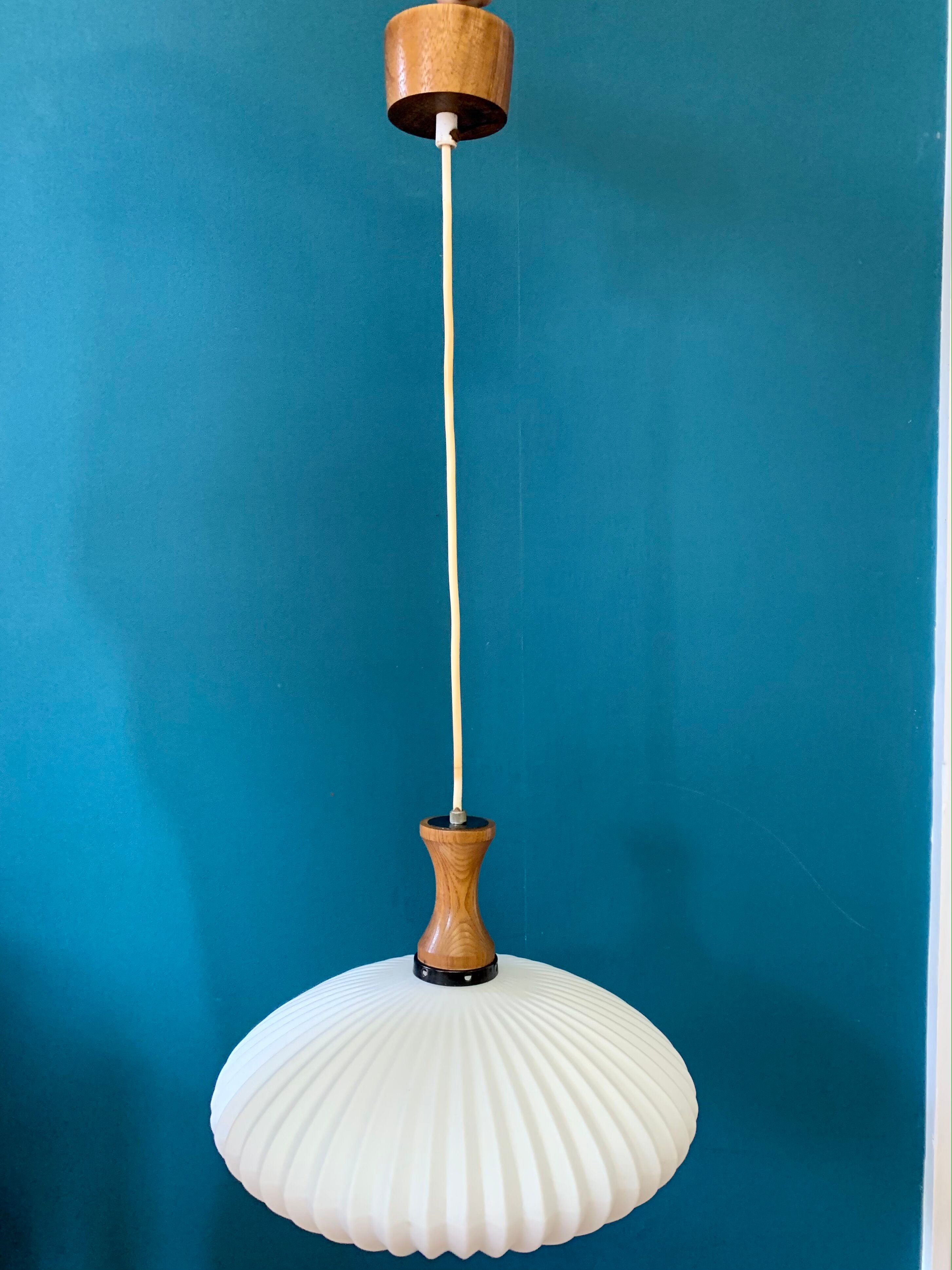 Suspension in opaline and teak 60s