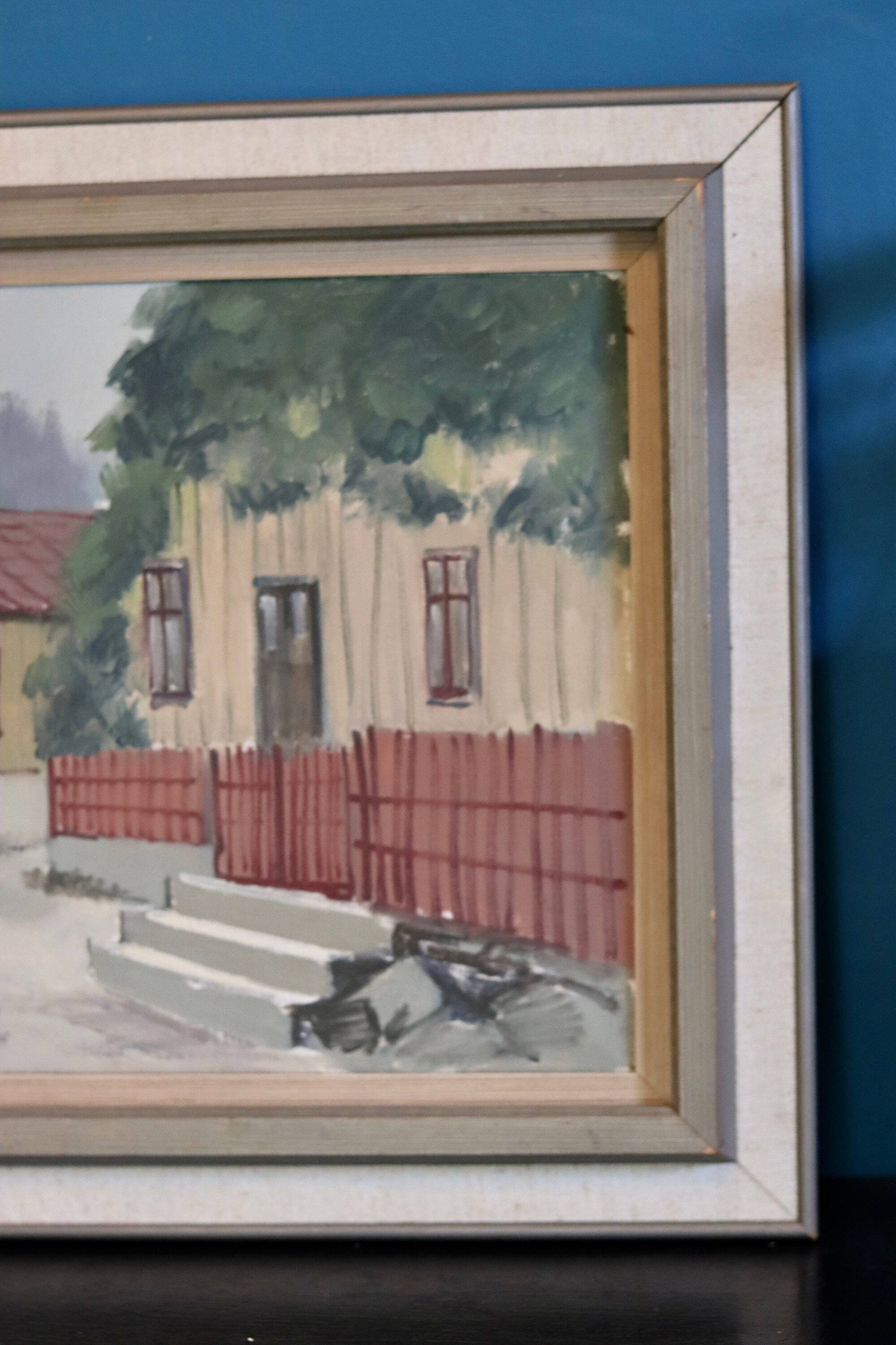 Original Swedish oil on canvas from the mid-century "Lilla Gatan Majorna Gothenburg" by Tage Gavik (1914-1981)