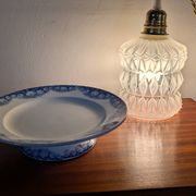 Antique compote dish with blue floral decoration.