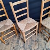 3 chaises paillées vintage, meubles sièges anciens
