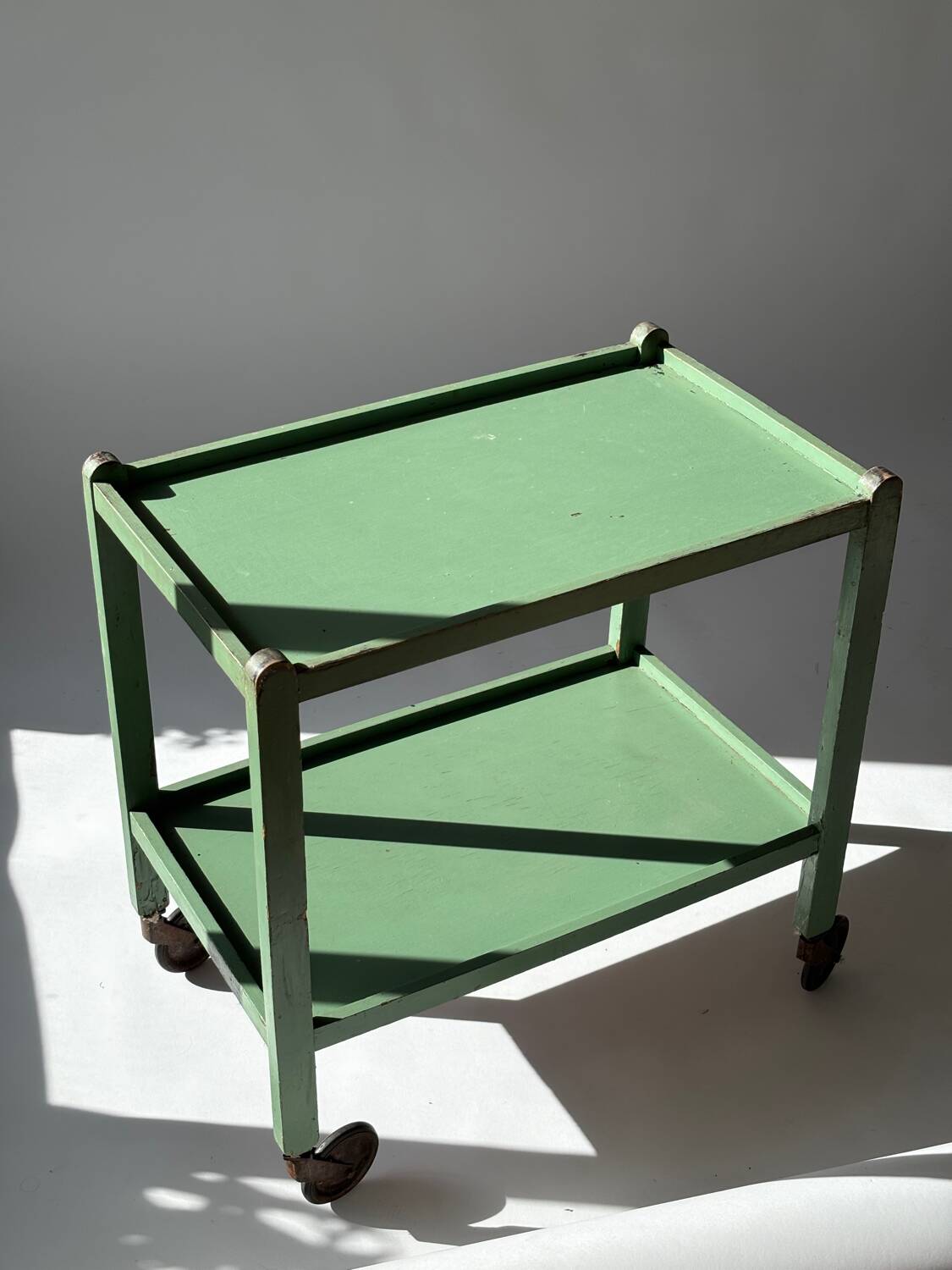Painted wooden serving trolley, patinated, circa 1950