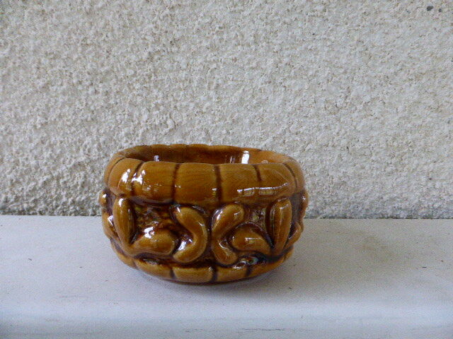 Ashtray ceramic glazed beige/Brown vintage 1970