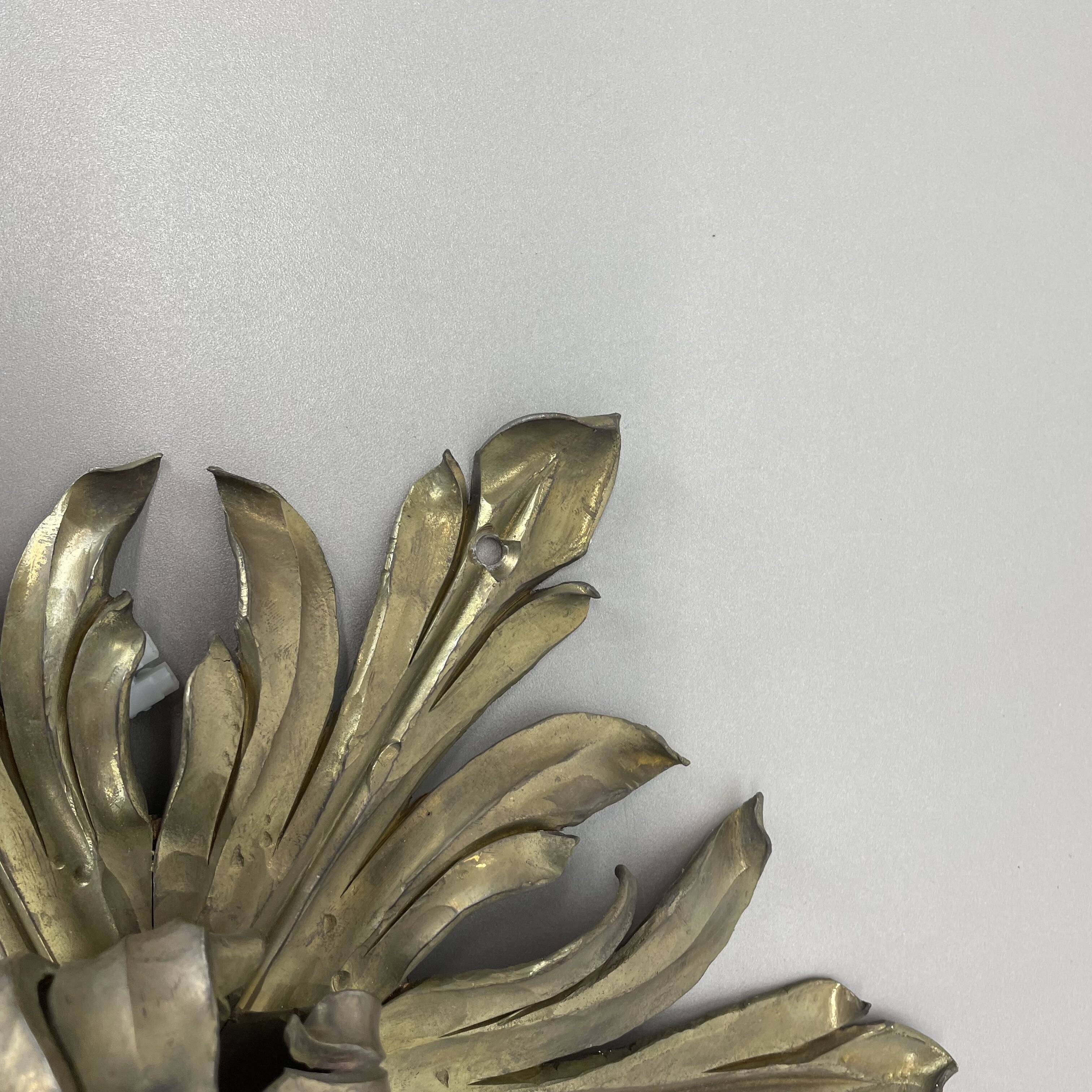 Applique murale de théâtre florale de style Stilnovo en laiton fait main de 35 cm, Italie 1970