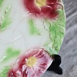 Assiette à dessert vintage en barbotine – Fleurs bordeaux