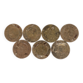 Set of 7 marble plates with fossil inclusions. 20th century.