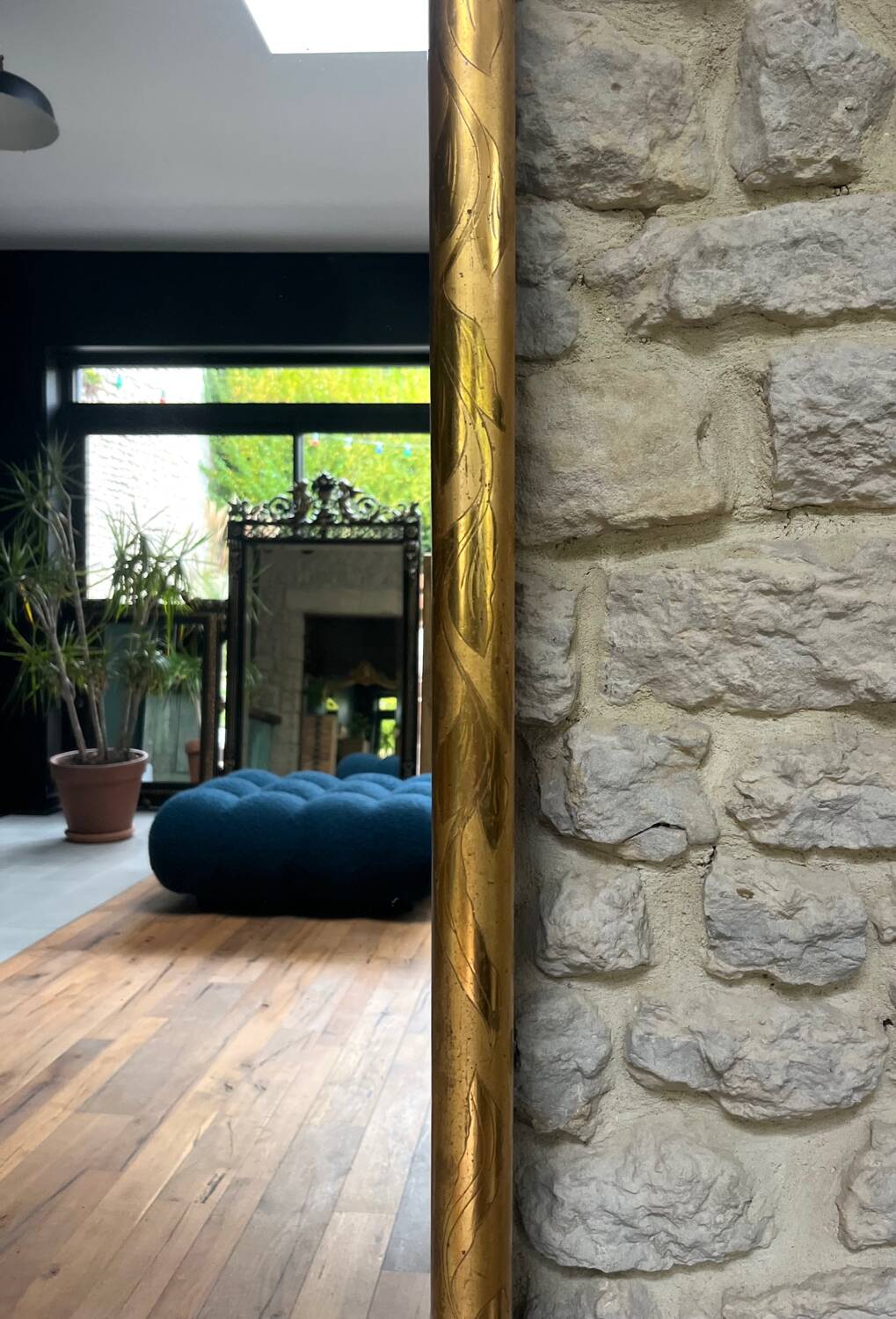 Antique mirror, 145/68cm, gilded with gold leaf and mercury.