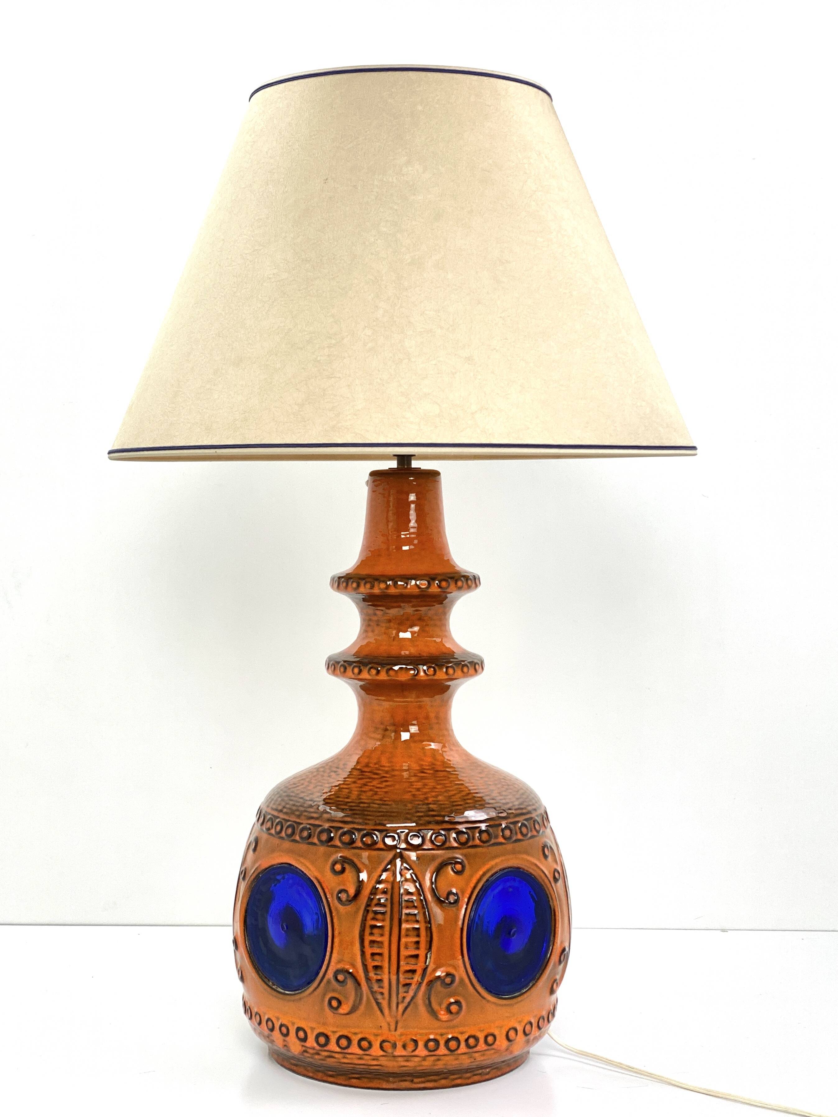 Large vintage ceramic lamp – cobalt blue decor – 1960s/70s