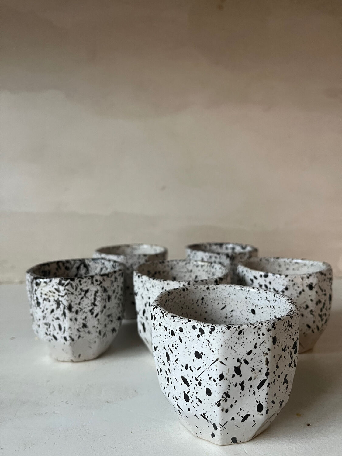 6 speckled ceramic coffee cups