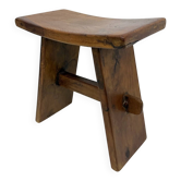 Brutalist Japandi style solid wooden stool, 1970s