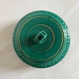 Vintage green ceramic round box from the 1950s