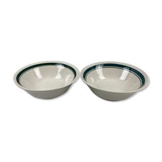 2 green-sided white ceramic bowls