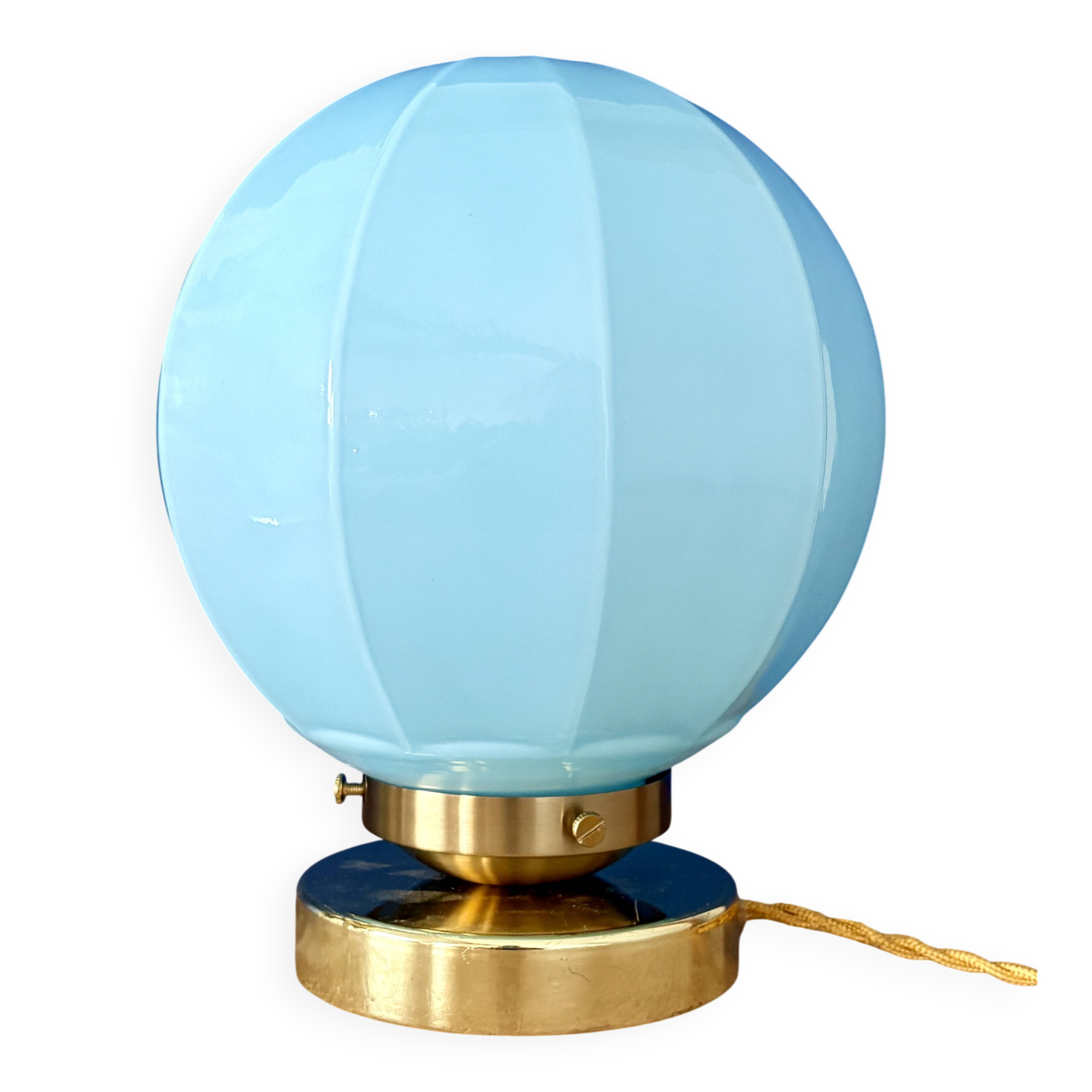 Vintage Art Deco blue opaline globe table lamp
