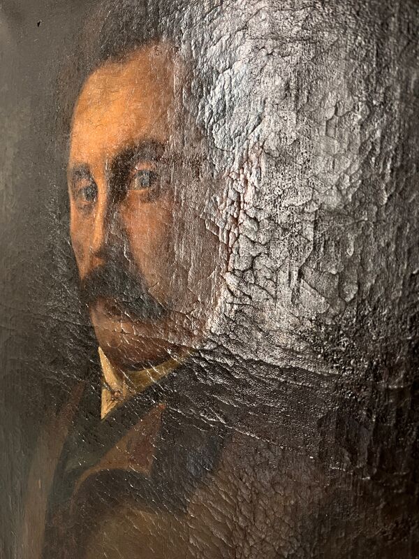 Portrait d'homme à l'huile sur toile XIXème, tableau ancien daté 1885