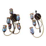 2 murano millefiori glass wall lights 40x25 1970 to 80s