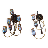 2 murano millefiori glass wall lights 40x25 1970 to 80s