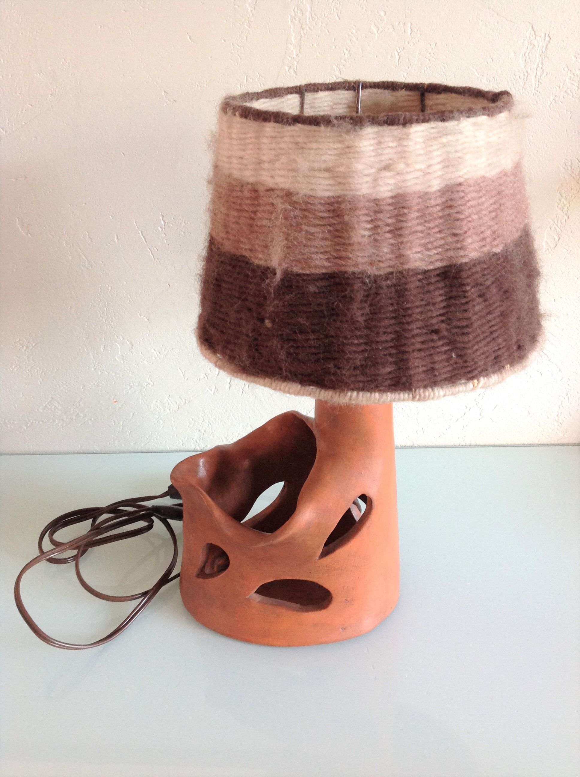 Ceramic lamp terracotta and lampshade wool 50/60