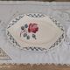 Oval dish in half-porcelain Badonviller red pink decoration and light gray blue braces
