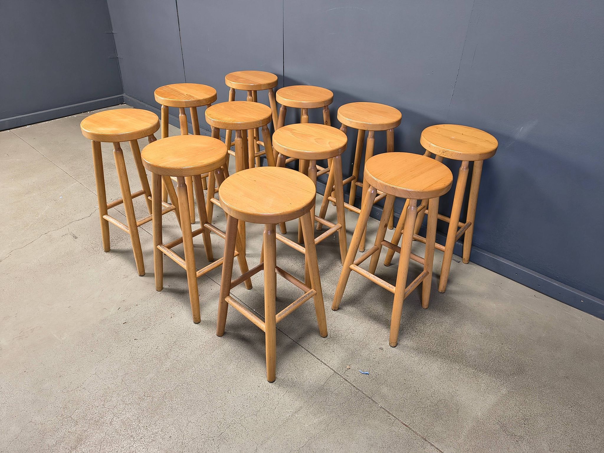 Alpine style chalet stools in wood, set of 9 - 1970s