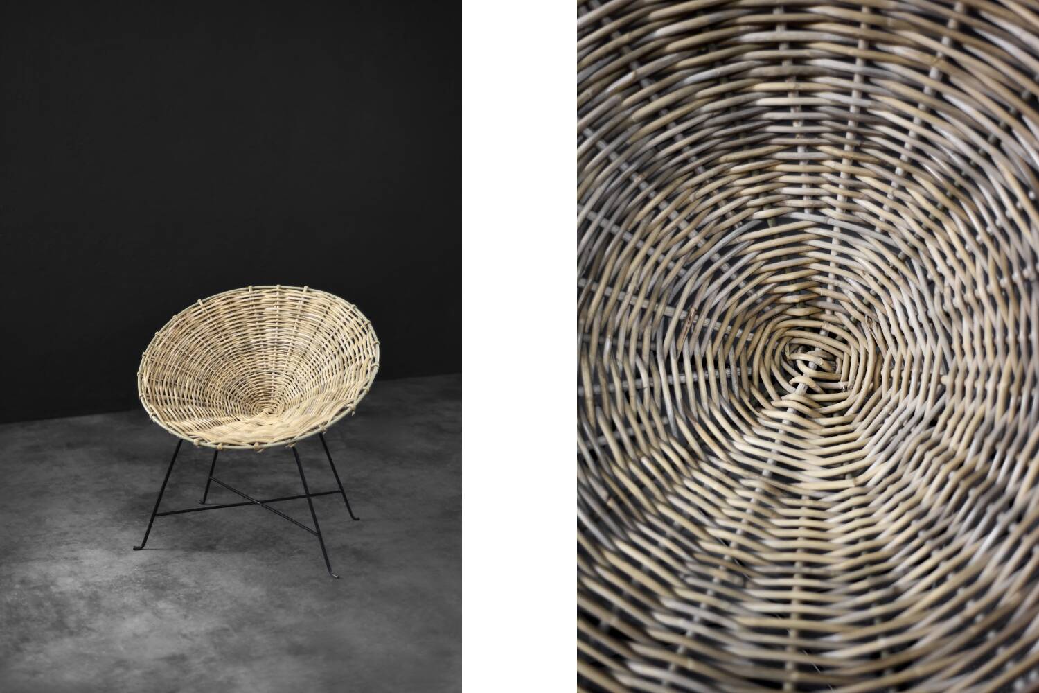 Vintage Mid-Century German Modern Round Woven Bamboo Armchair, 1960s