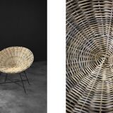 Vintage Mid-Century German Modern Round Woven Bamboo Armchair, 1960s
