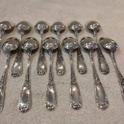 12 silver-plated metal dessert spoons, silversmith SFAM, rocaille design, 19.1 cm.