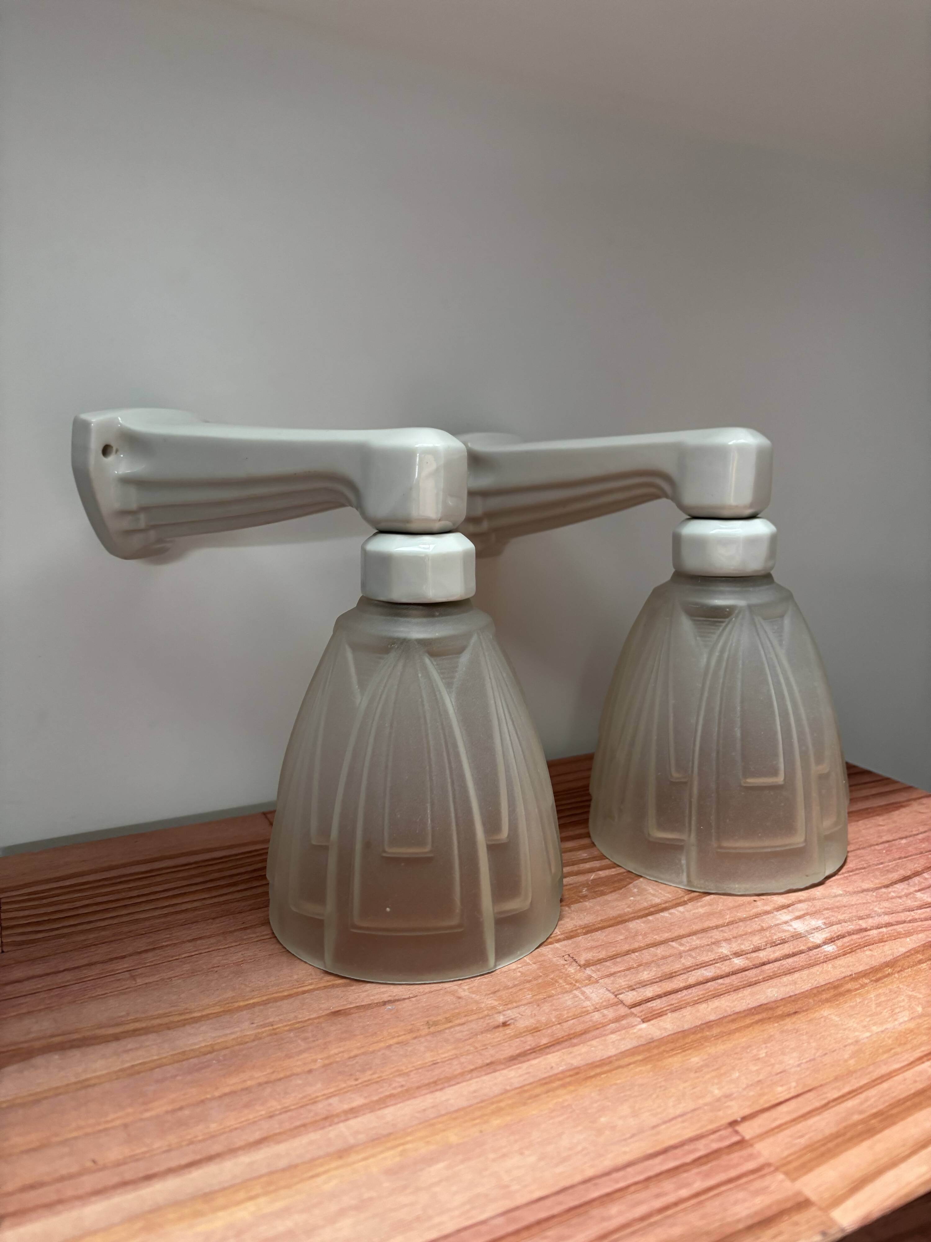 Pair of Art Deco porcelain wall sconces