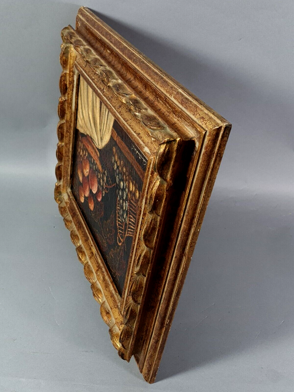 Still life with fruits nineteenth century signed frame wood gold leaf