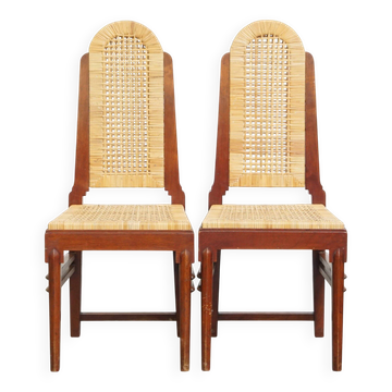 Set of two Art Deco design dining chairs with a wooden frame