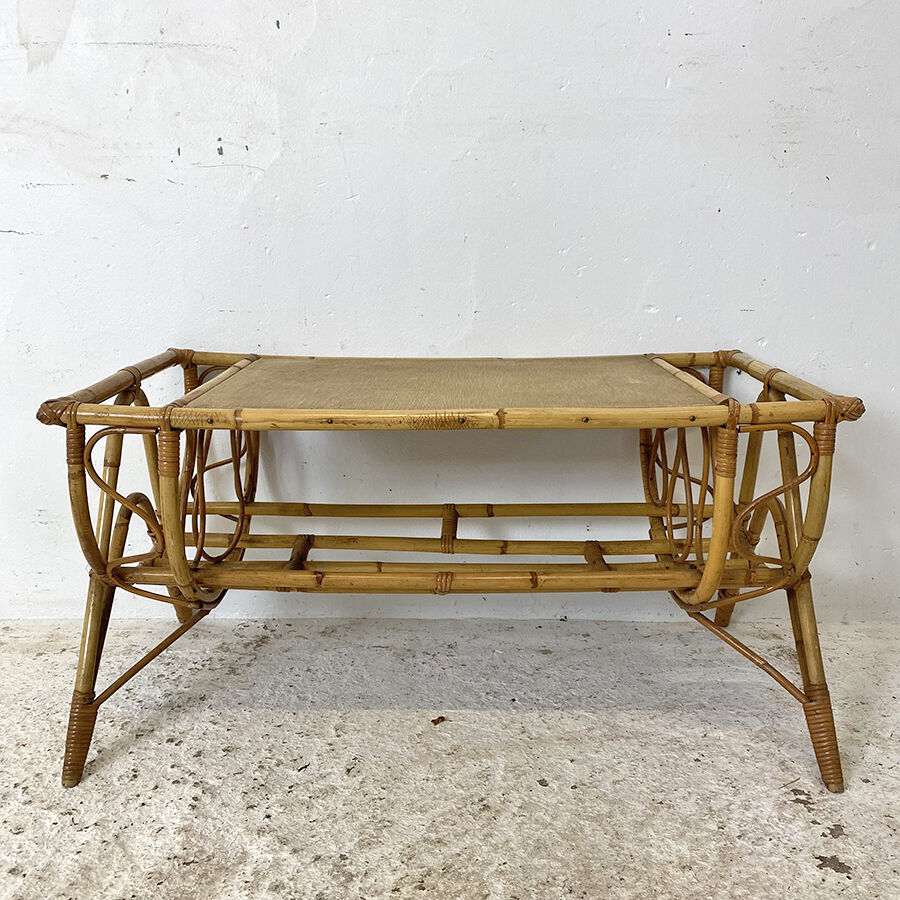 Vintage rattan coffee table 60's