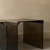 Design bedside table in metal & smoked glass, Roche Bobois 1970.
