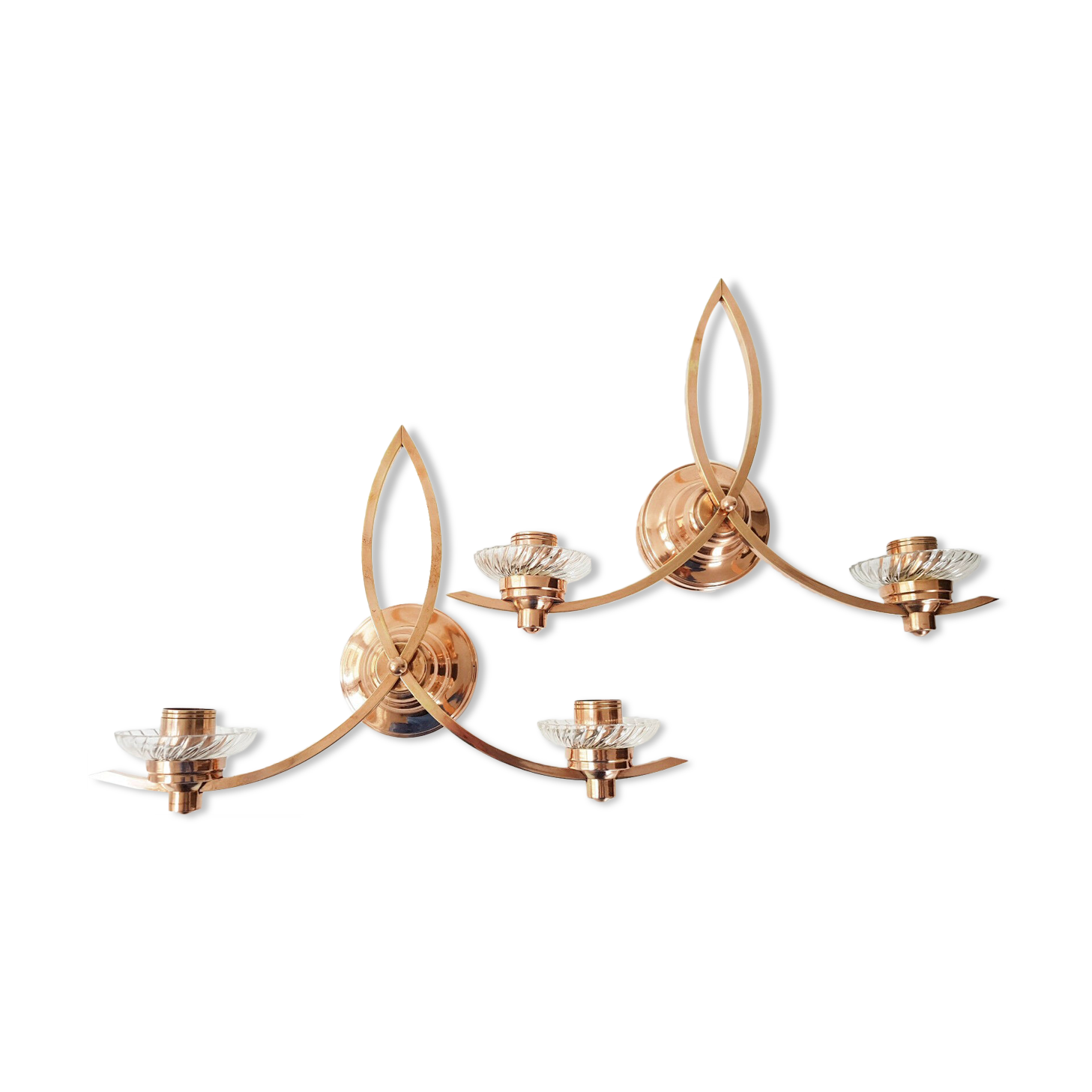 Paire d'appliques vintage 1950 cuivre & verre