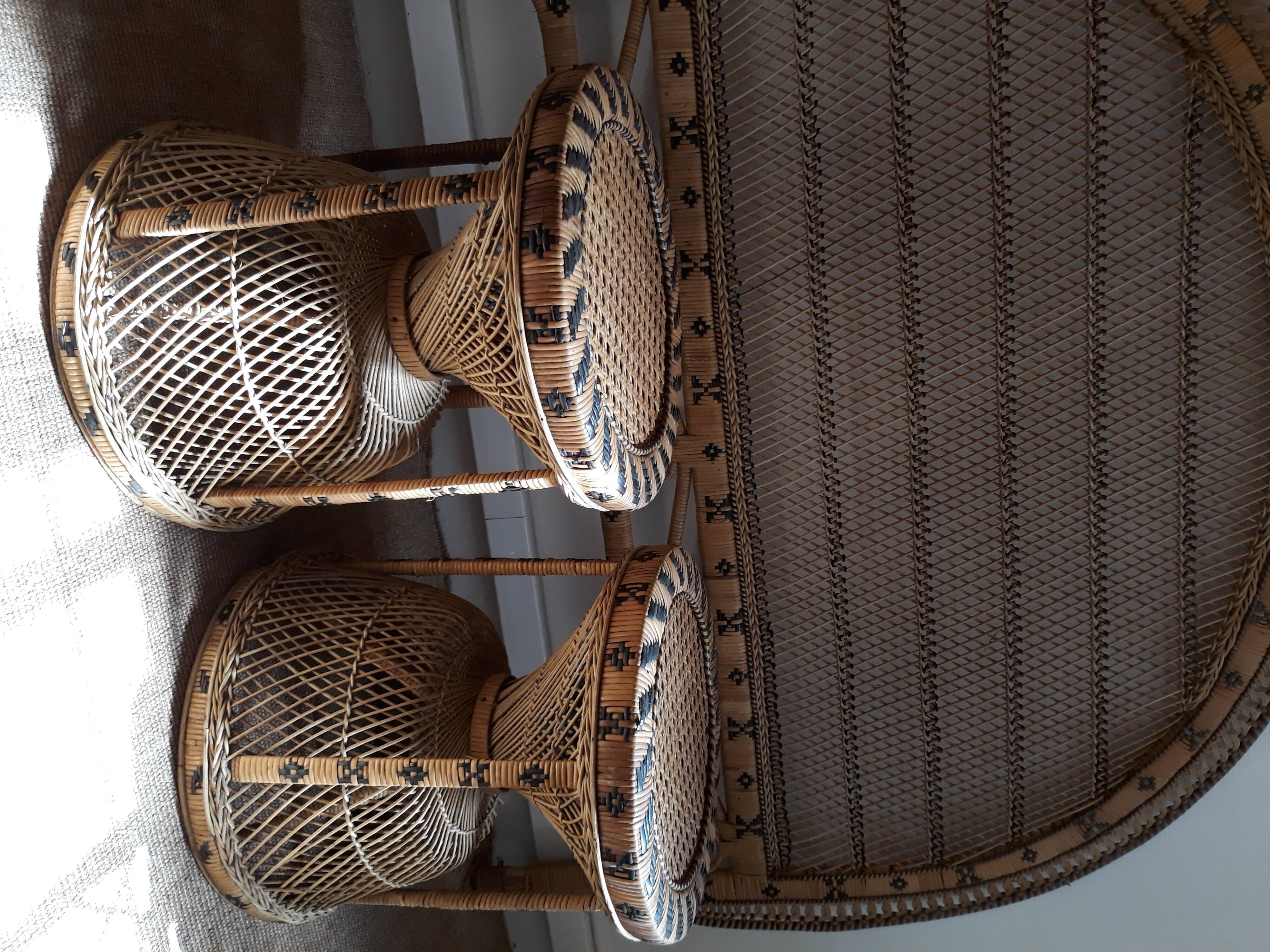 Headof and 2 vintage braided rattan bedside