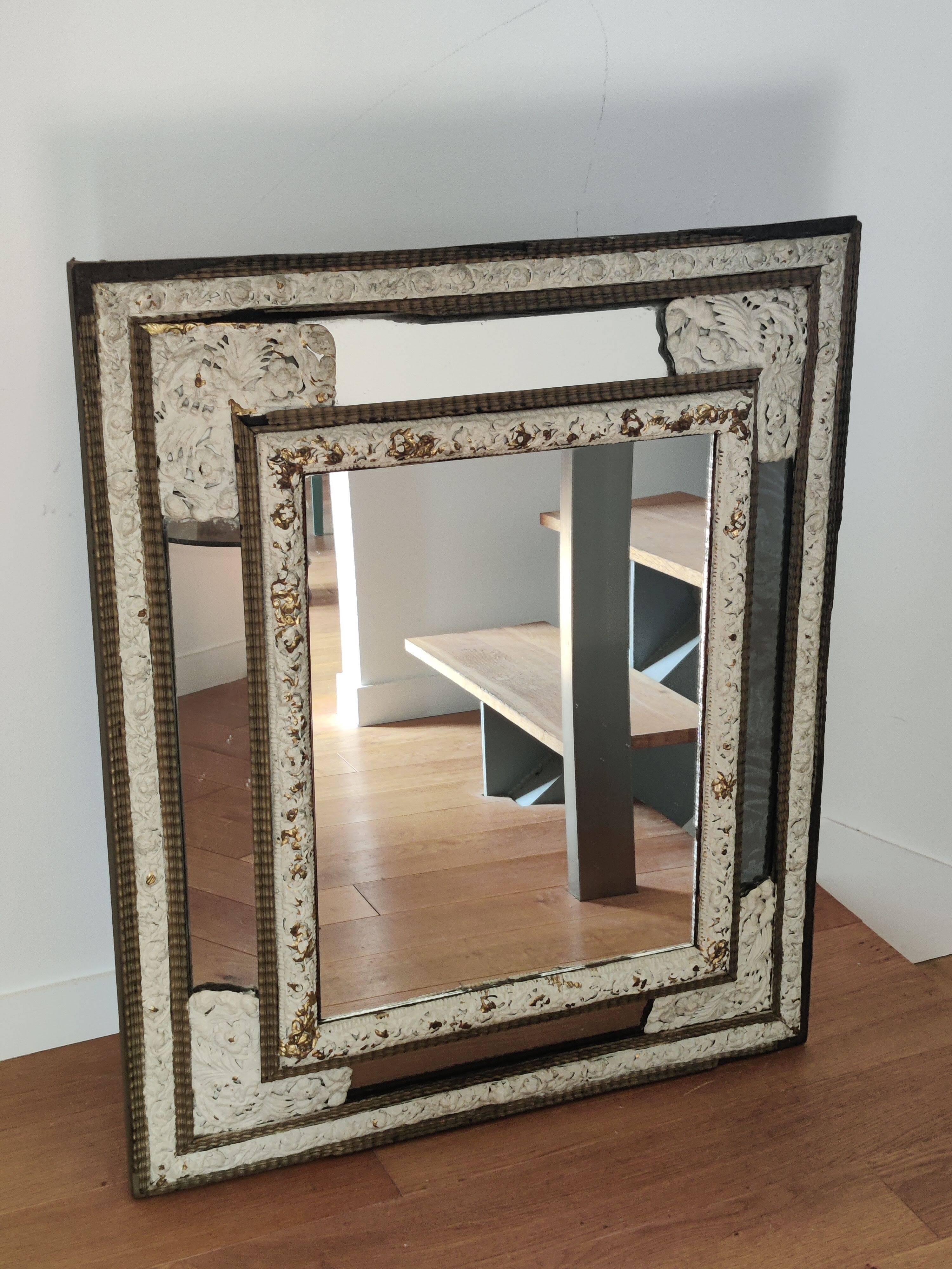 Rare oak mirror with shutters