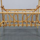 1970s Rattan Newspaper and Magazine Stand with Glass Top, Italy