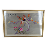 Antique embroidery under glass, Pair of Birds, Silk, China, Early 20th century