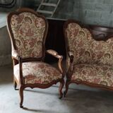 3-piece walnut lounge consisting of 2 armchairs and 1 sofa