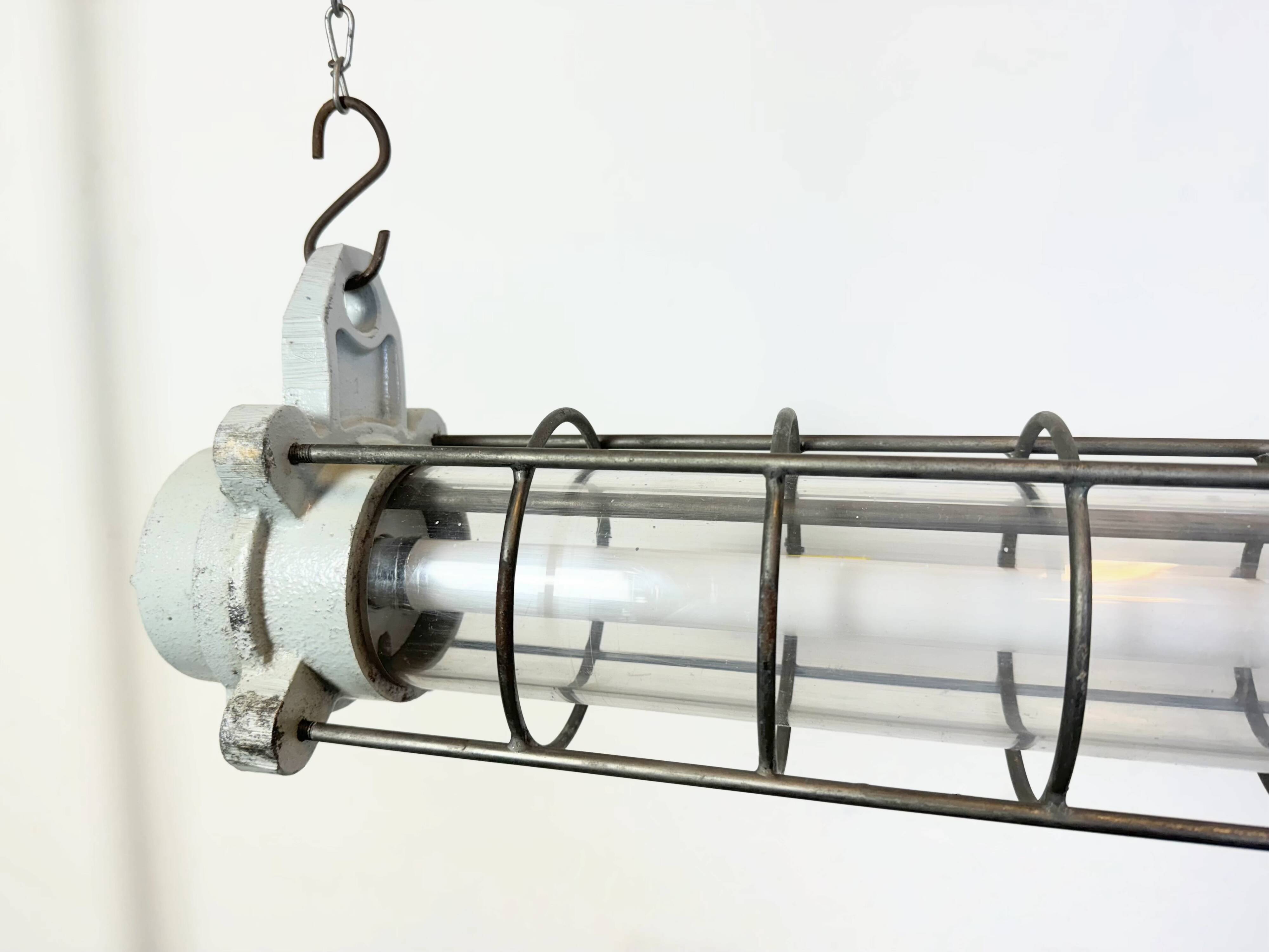 Grey Industrial Hanging Tube Light from Elektrosvit, 1980s