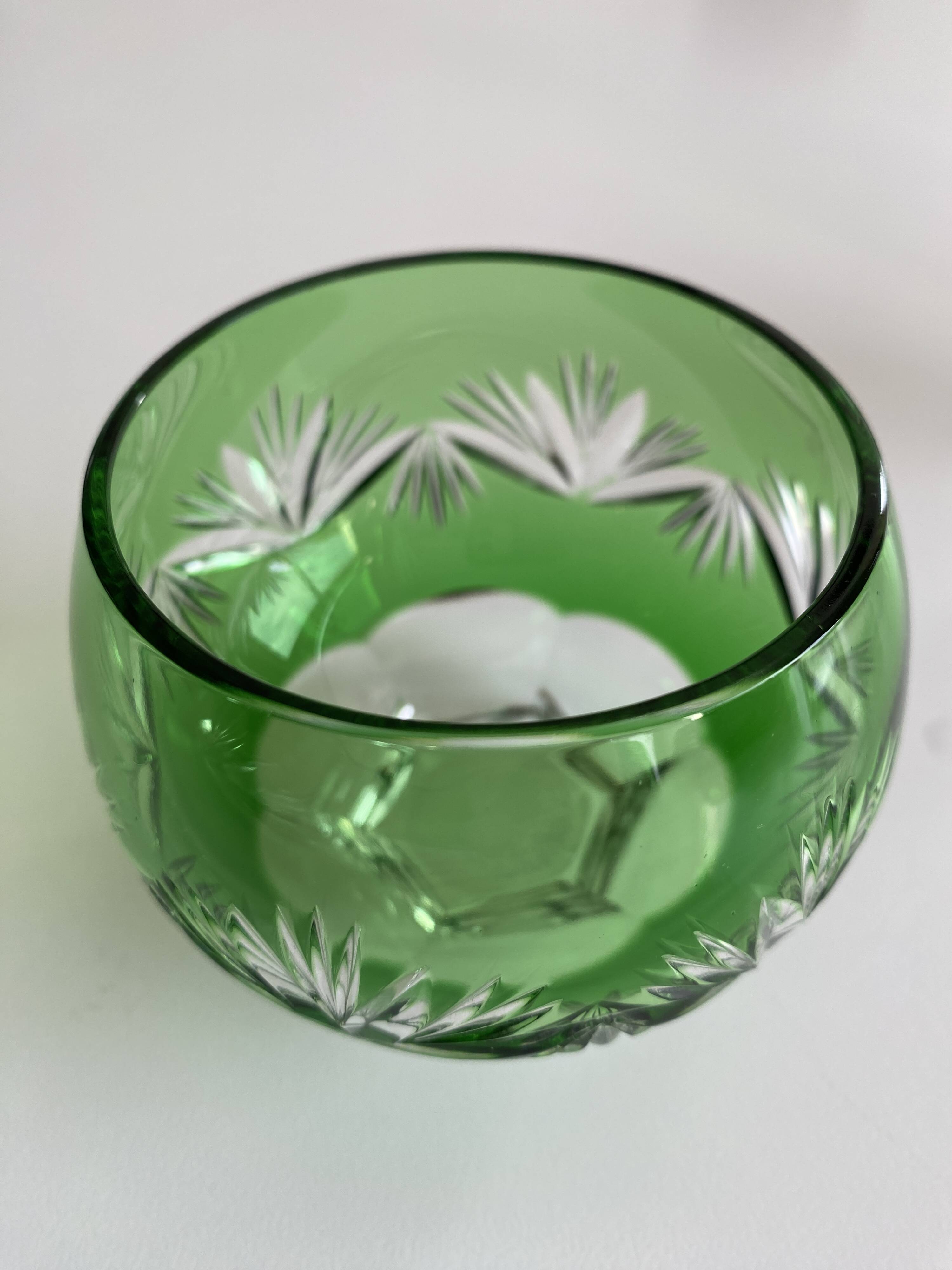 Green cut crystal bowl