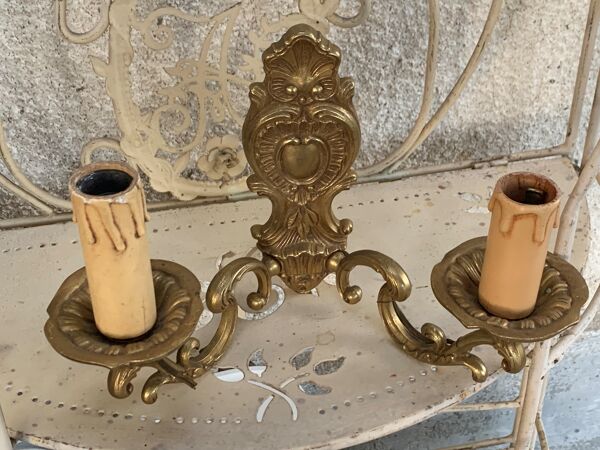 Applique murale en bronze doré baroque de style Louis XV motif coquille vintage