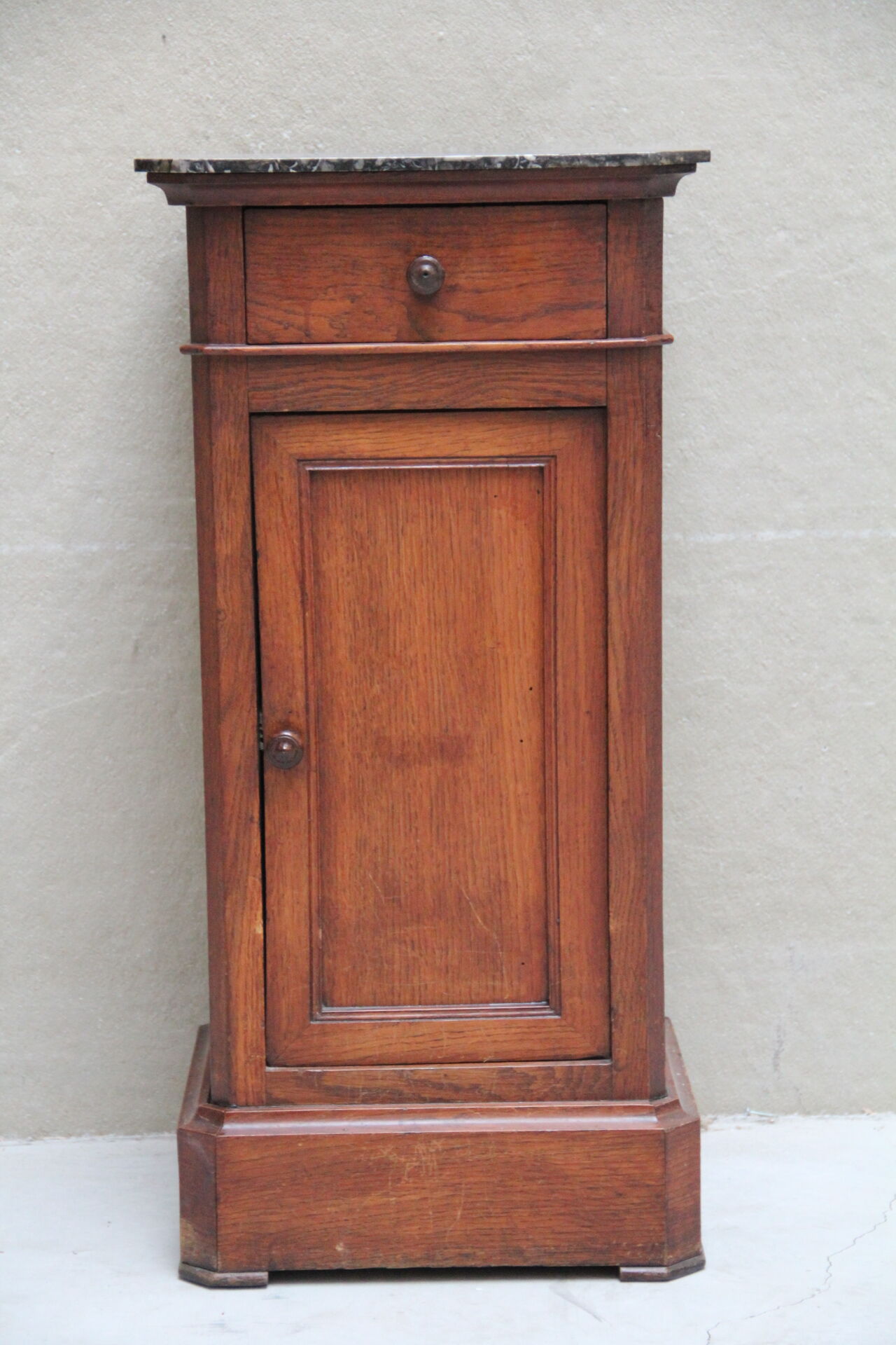 Louis Philippe period bedside or extra furniture in dark oak.