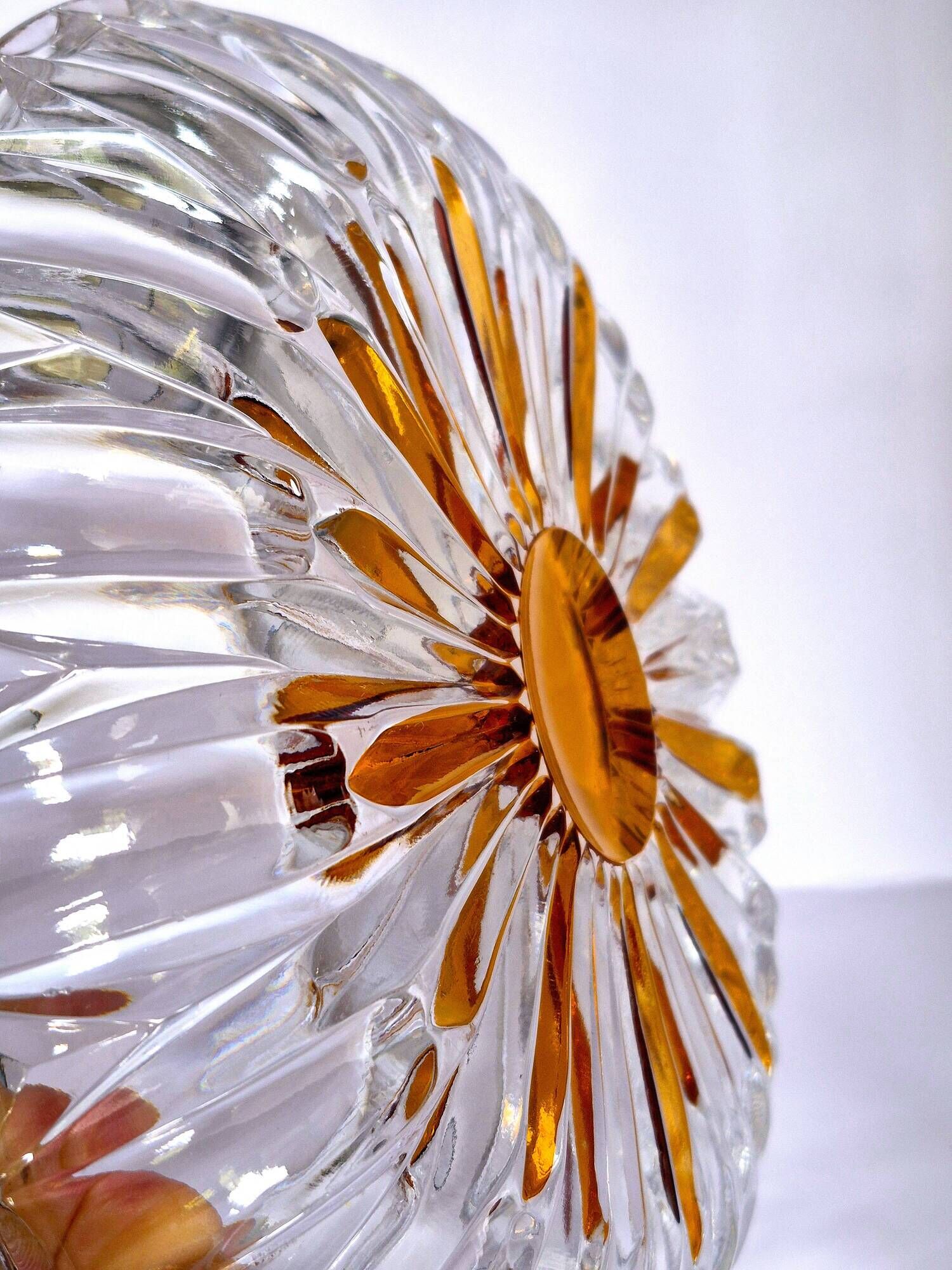 Vintage cut crystal pocket bowl with amber centre – 1960s/70s