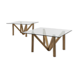 Acerbis pair of tables erable and glass