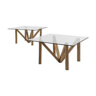 Acerbis pair of tables erable and glass