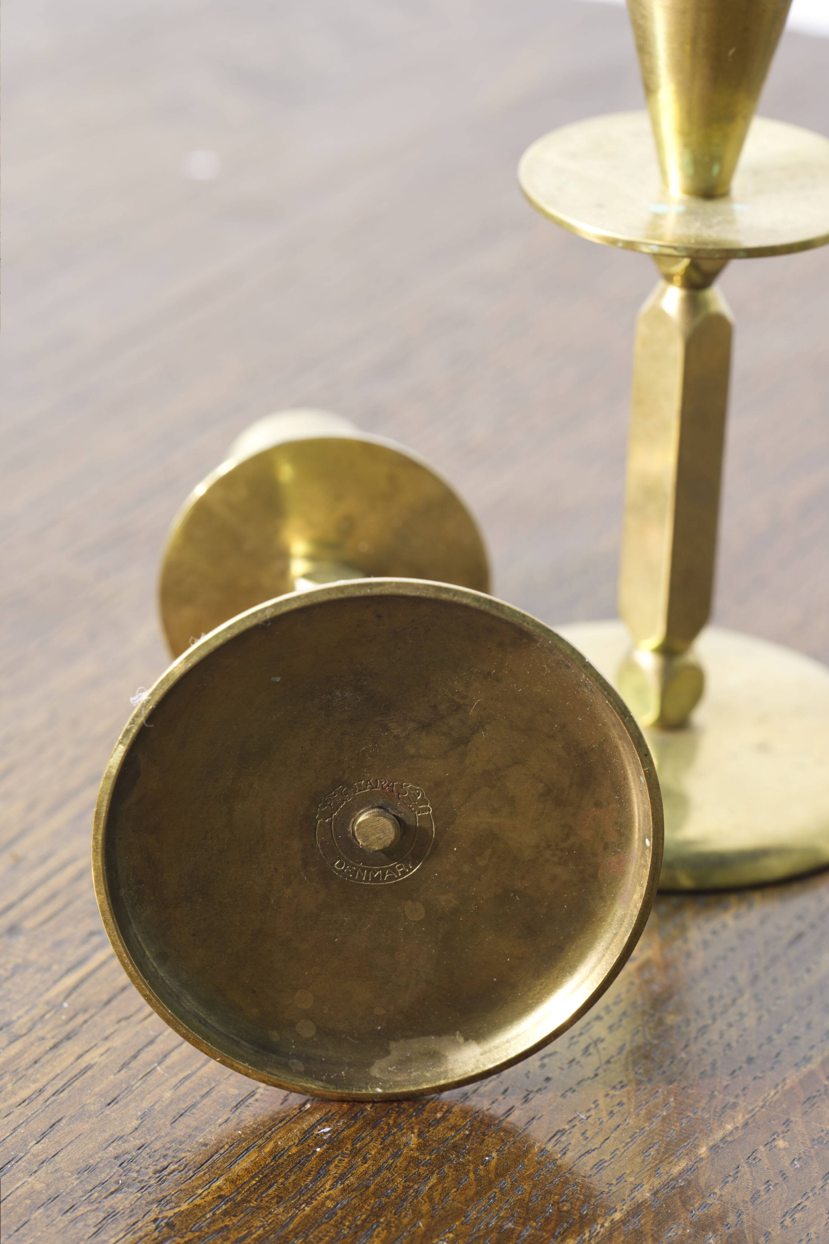 2x Mid century brass candle sticks, Kara Denmark