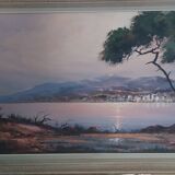 Oil on canvas sunset in the mediterranean signed jd garat 1960