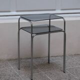 Vintage side table in smoked glass and chromed metal – 70s