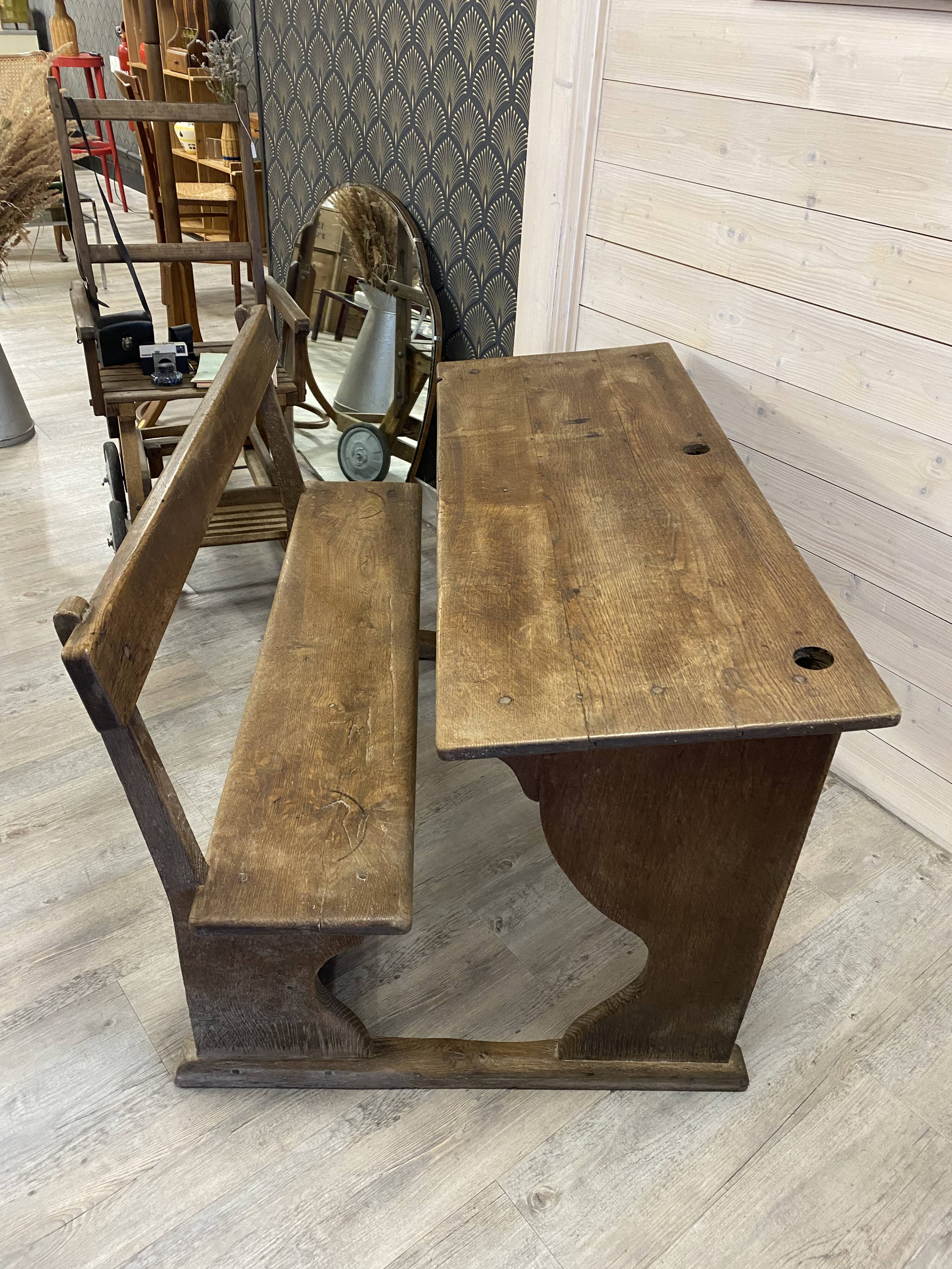 Double wooden school desk, 19th century