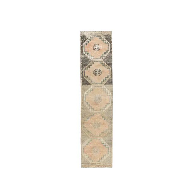 Vintage orange Turkish hand-knotted runner 81x356