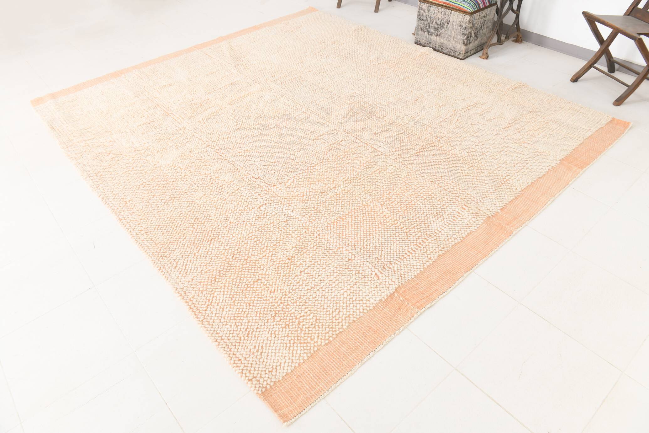 8x10 Pale Orange Beige Handmade Vintage Oushak Rug